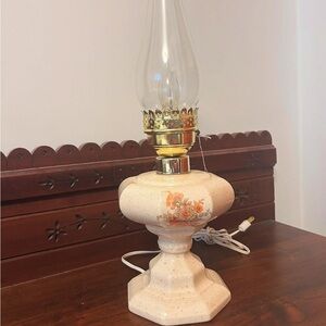 Vintage Electric Faux Oil Lamp with Floral Design and Gold Accents